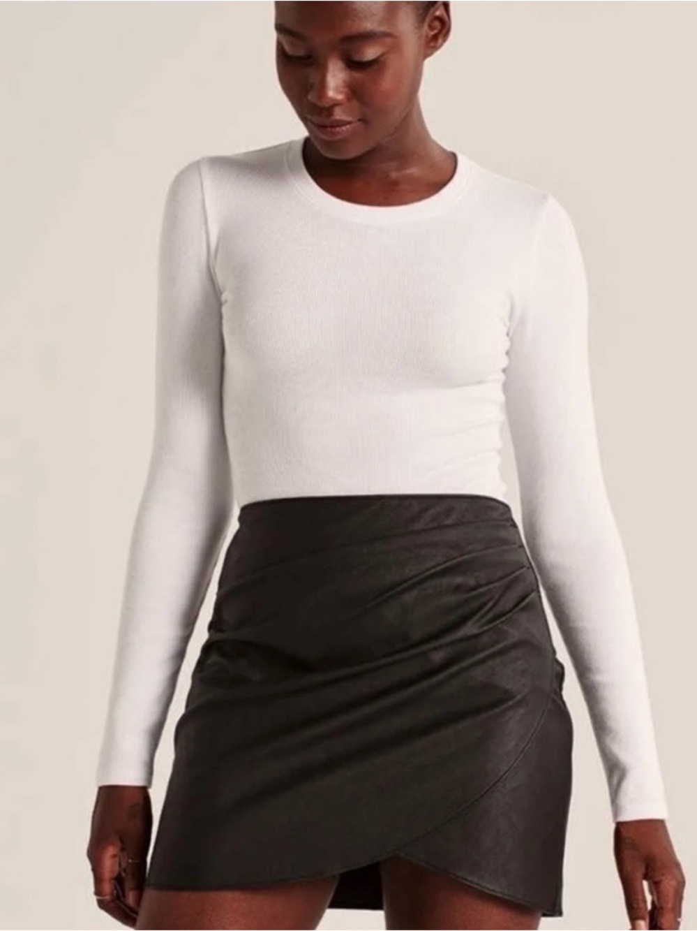 Abercrombie & Fitch Black Faux-Leather Wrap Mini Skirt